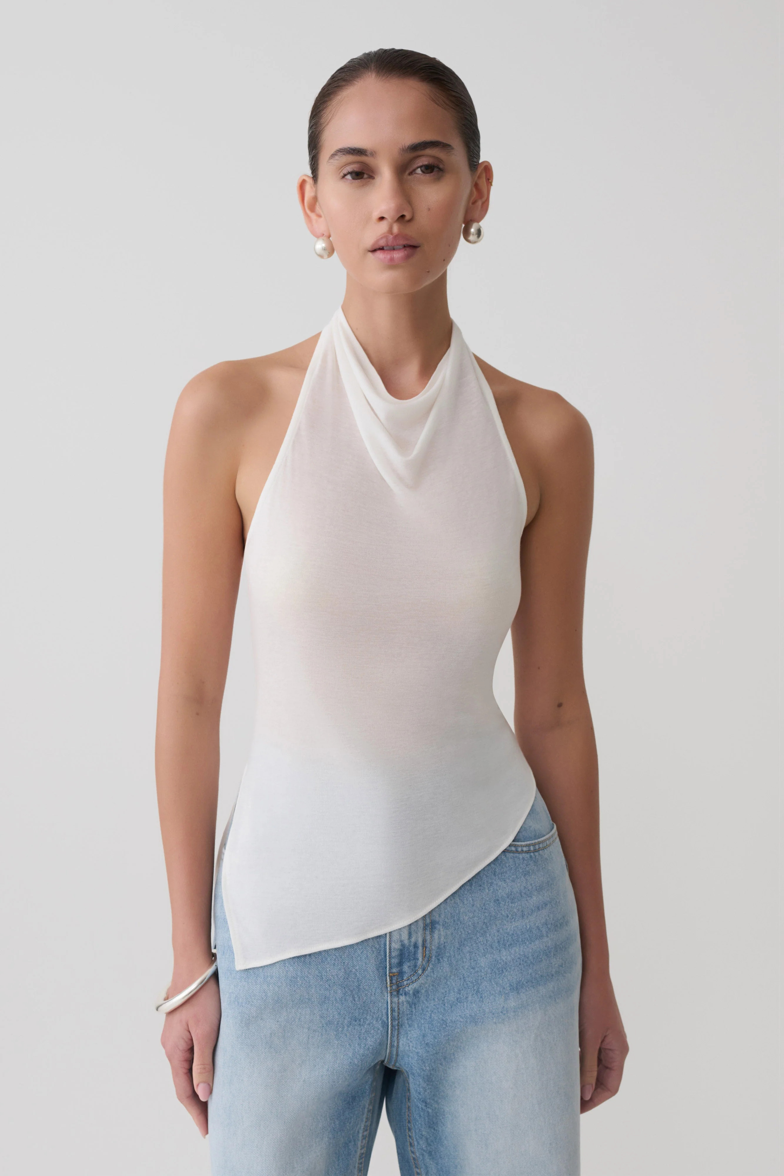 Clea Relaxed Sheer Halter Top / Ivory | MESHKI | XS | MESHKI US