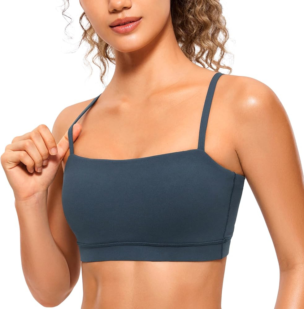 CRZ YOGA Butterluxe Womens Adjustable Spaghetti Thin Strap Sports Bra - Padded Wireless Square Ne... | Amazon (US)
