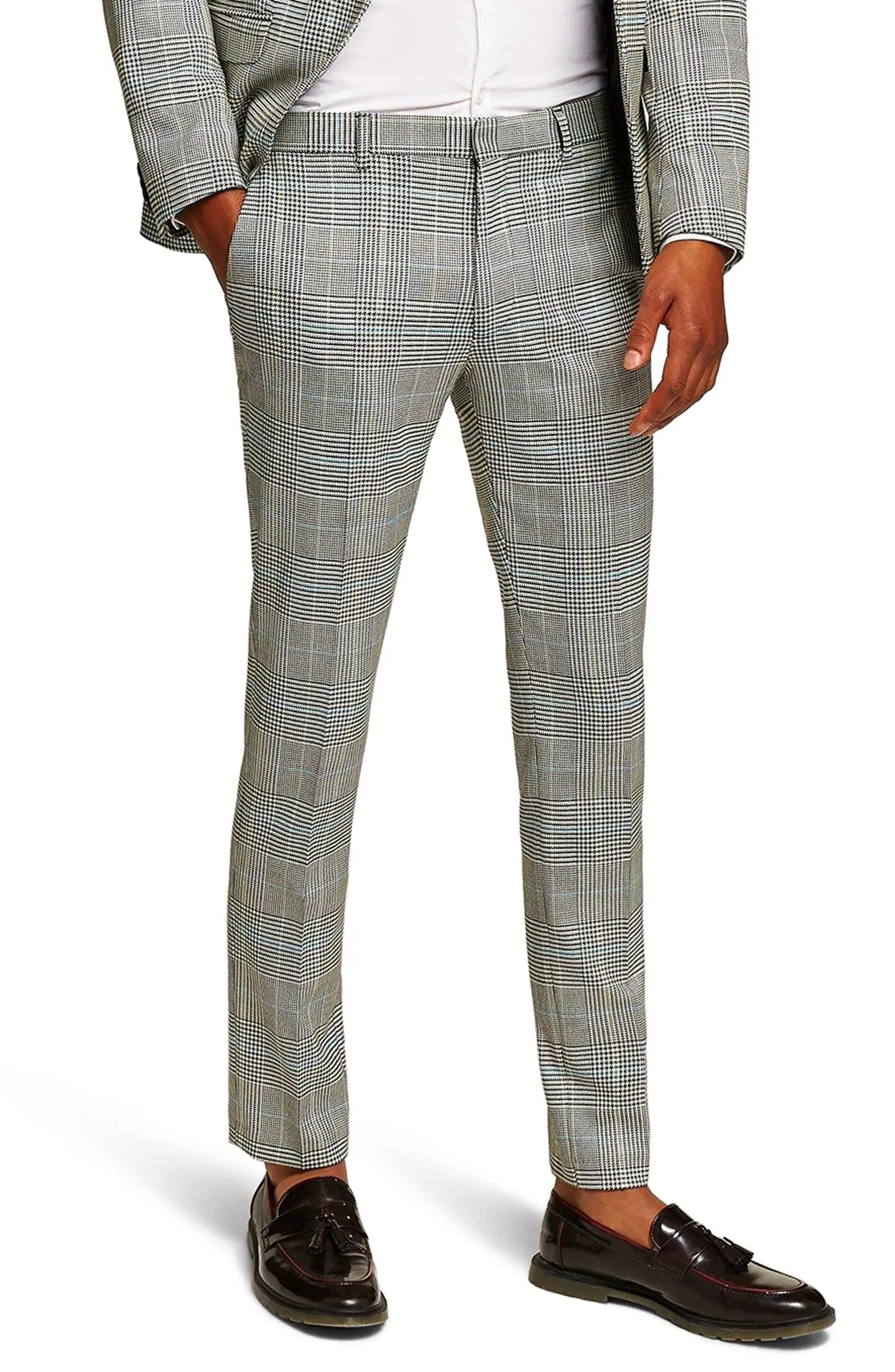 Men's Topman Skinny Fit Houndstooth Suit Trousers, Size 28 x R - Grey | Nordstrom