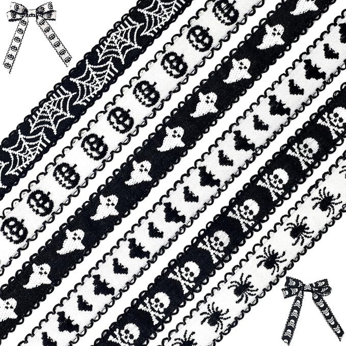 Whaline 6 Rolls Halloween Jacquard Embroidered Ribbon Trim 30 Yard Black & White Spooky Pattern E... | Amazon (US)