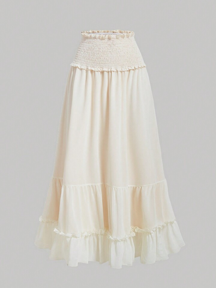 SHEIN MOD Shirred Panel With Ruffle Hem Vintage Skirt | SHEIN