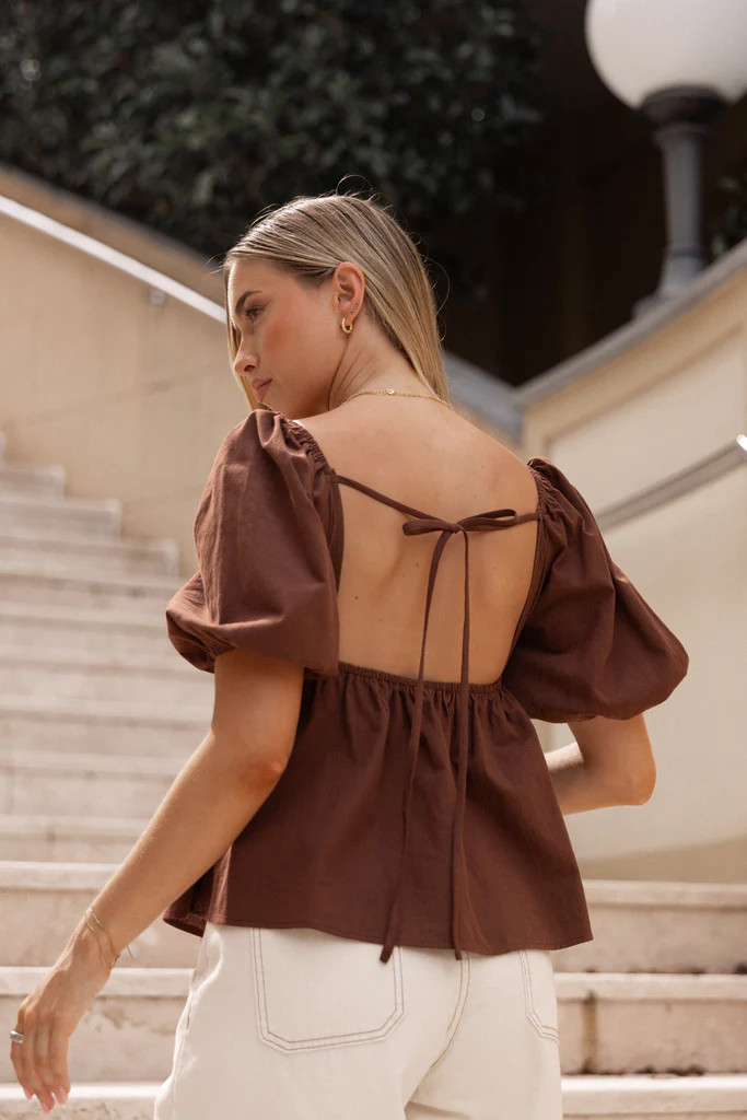 Jemima Puff Sleeve Top - Chocolate | Petal & Pup (US)