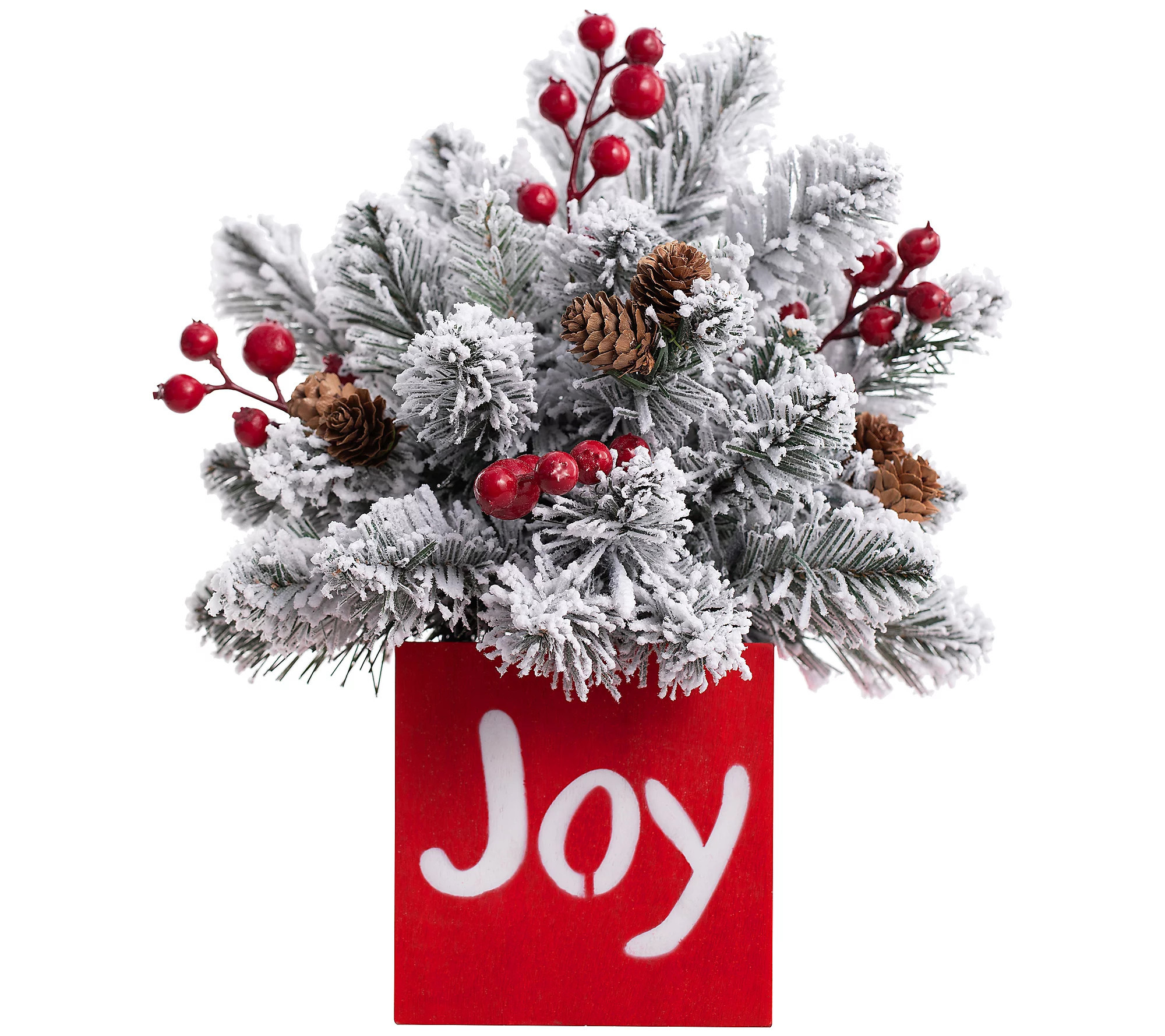 Haute Decor 13"" ""Joy"" Frosted Greenery Tabletop Decoration | QVC