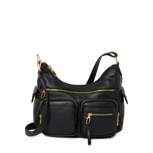 Time and Tru Women's Multi-Compartment Faye Hobo Handbag, Black | Walmart (US)