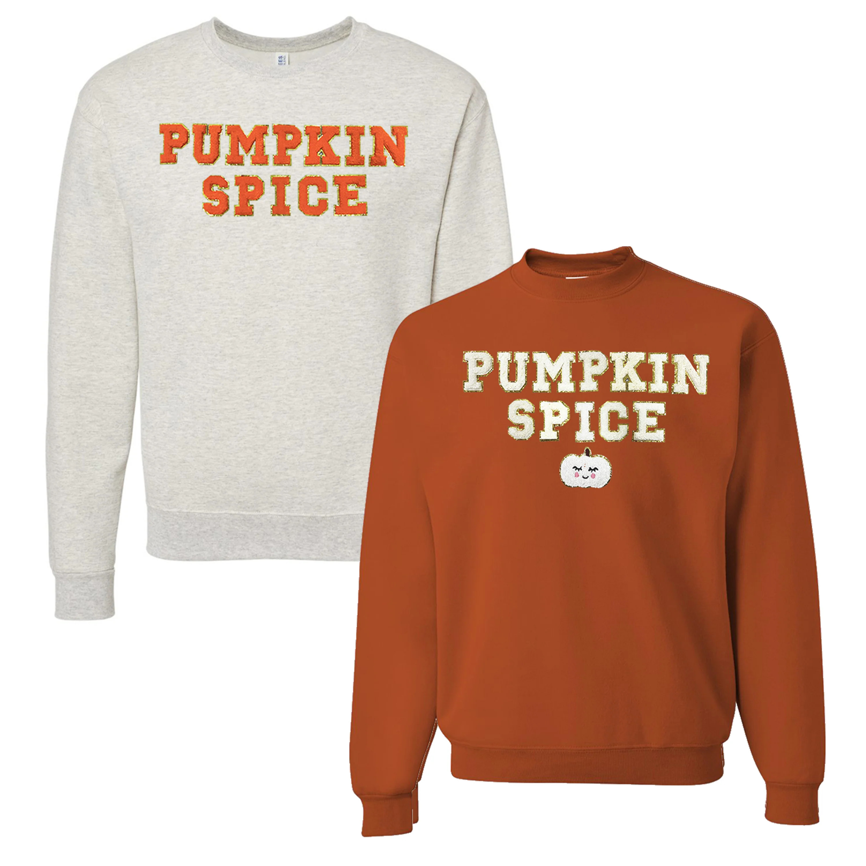 Pumpkin Spice Letter Patch Crewneck Sweatshirt | United Monograms