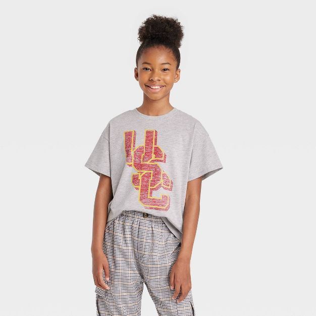 Girls' Boxy Cropped USC Graphic T-Shirt - art class™ Gray | Target