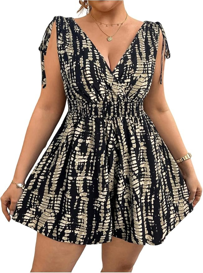 Verdusa Women's Plus Size Boho Romper Sleeveless Tie Shoulder Wide Leg Shorts Jumpsuit | Amazon (US)