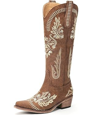 Cowboy Boots for Women - Wide Calf Knee High Cowgirl Boots, Glitter Sparkly Rhinestone Western Co... | Amazon (US)