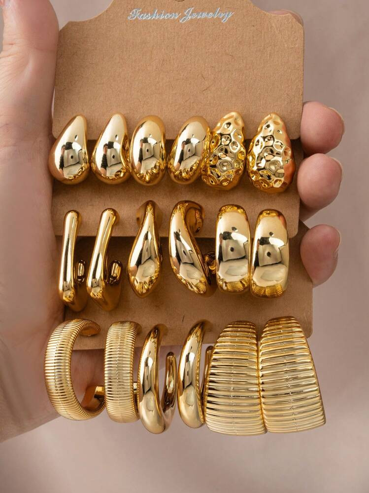 18pcs/Set Fashionable Geometric Textured Hoop Earrings, Gift For Mom, Relatives, Friends (Made Of... | SHEIN