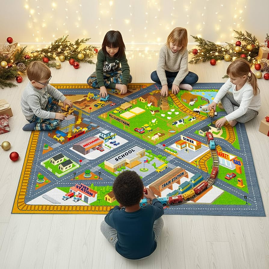 KC Cubs 5x7 Country Farm Construction Car Road Street Rug – Educational Carpet Play Mat for Kid... | Amazon (US)