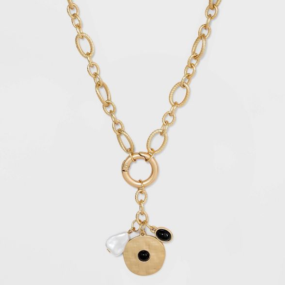 Medallion Charm Cluster Chain Necklace - A New Day&#8482; Black | Target