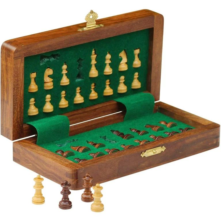 Ajuny Wood Magnetic Chess Set with Folding Game Board with Storage - Walmart.com | Walmart (US)