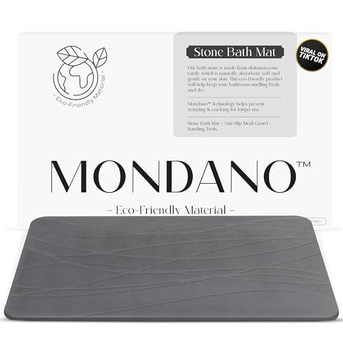 Mondano Stone Bath Mat, Diatomaceous Earth Shower Mat Non Slip Bathroom Mat Quick Dry Stone Mat, Stone Dish Drying Mat, Stone Bath Mats for Bathroom, Diatomaceous Earth Bath Mat (Graphite Grey) | Amazon (US)