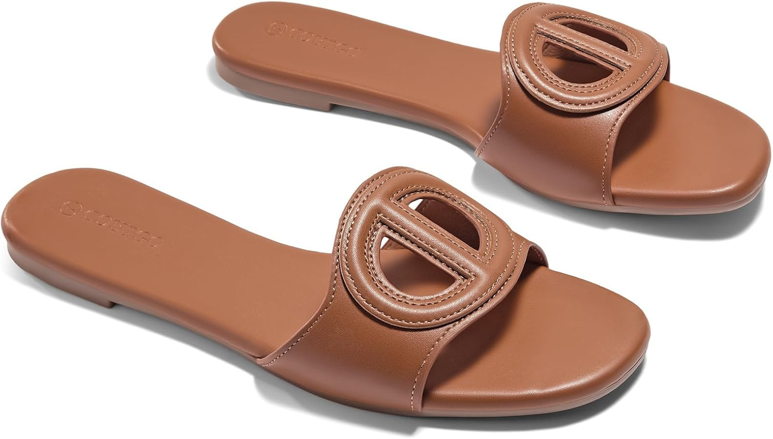 Coutgo Womens Dressy Flat Sandals Open Toe Slip on Leather Summer Beach Slide Sandals | Amazon (US)
