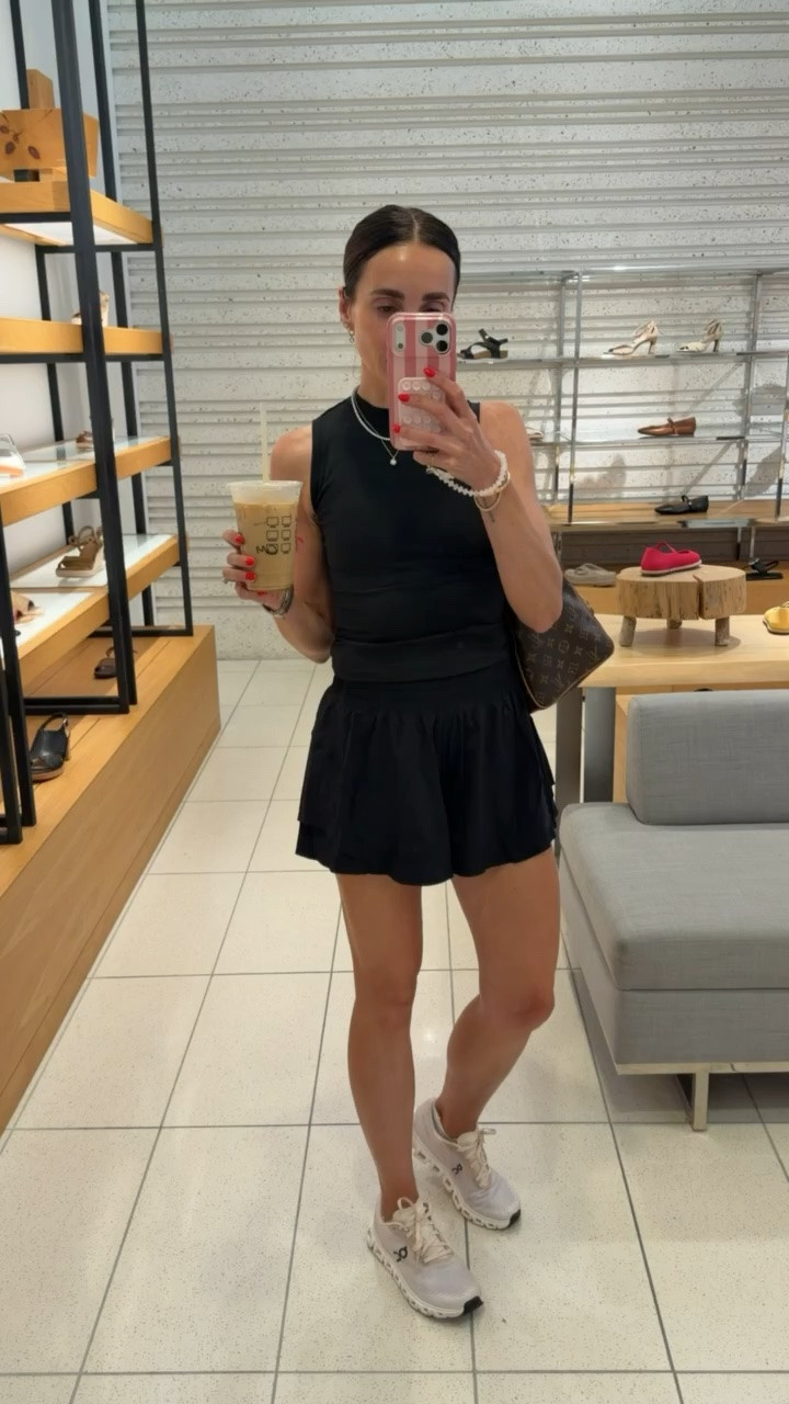 A sleek black activewear set is perfect for workouts, travel days, and running summer errands in comfort and style.

lululemon shorts, vuori tank, summer athleisure outfit, casual gym outfit, everyday activewear look, airport travel outfit, sporty summer style, black activewear, workout outfit, tennis skirt, matching set, casual sporty look

#LTKootd #LTKActive #LTKOver40