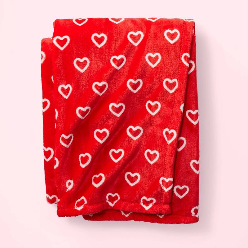 Valentine's Day Small Hearts Plush Throw Blanket Red - Spritz™ | Target