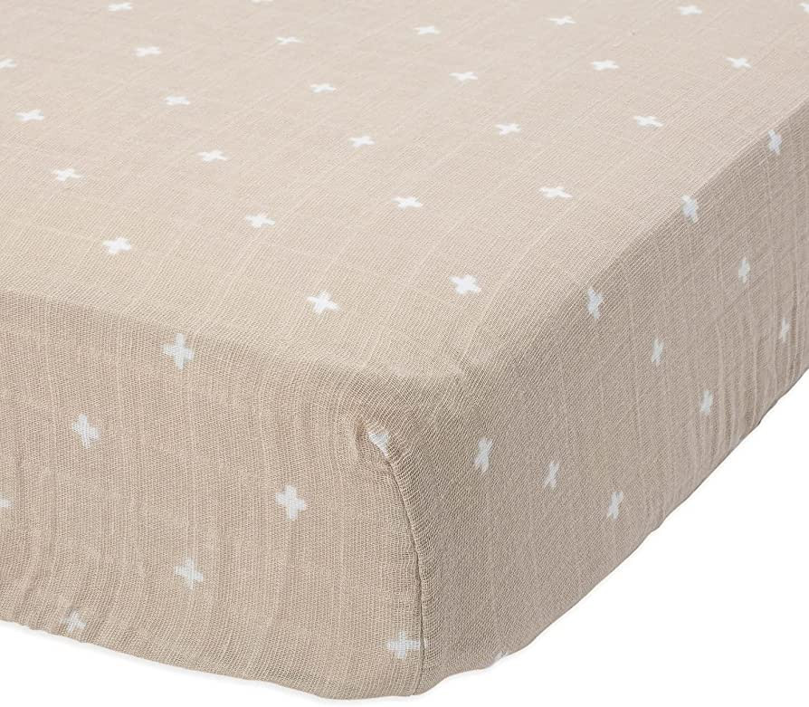 Little Unicorn Taupe Cross Fitted Crib Sheet | 100% Cotton Muslin | Super Soft | Sized for Standa... | Amazon (US)