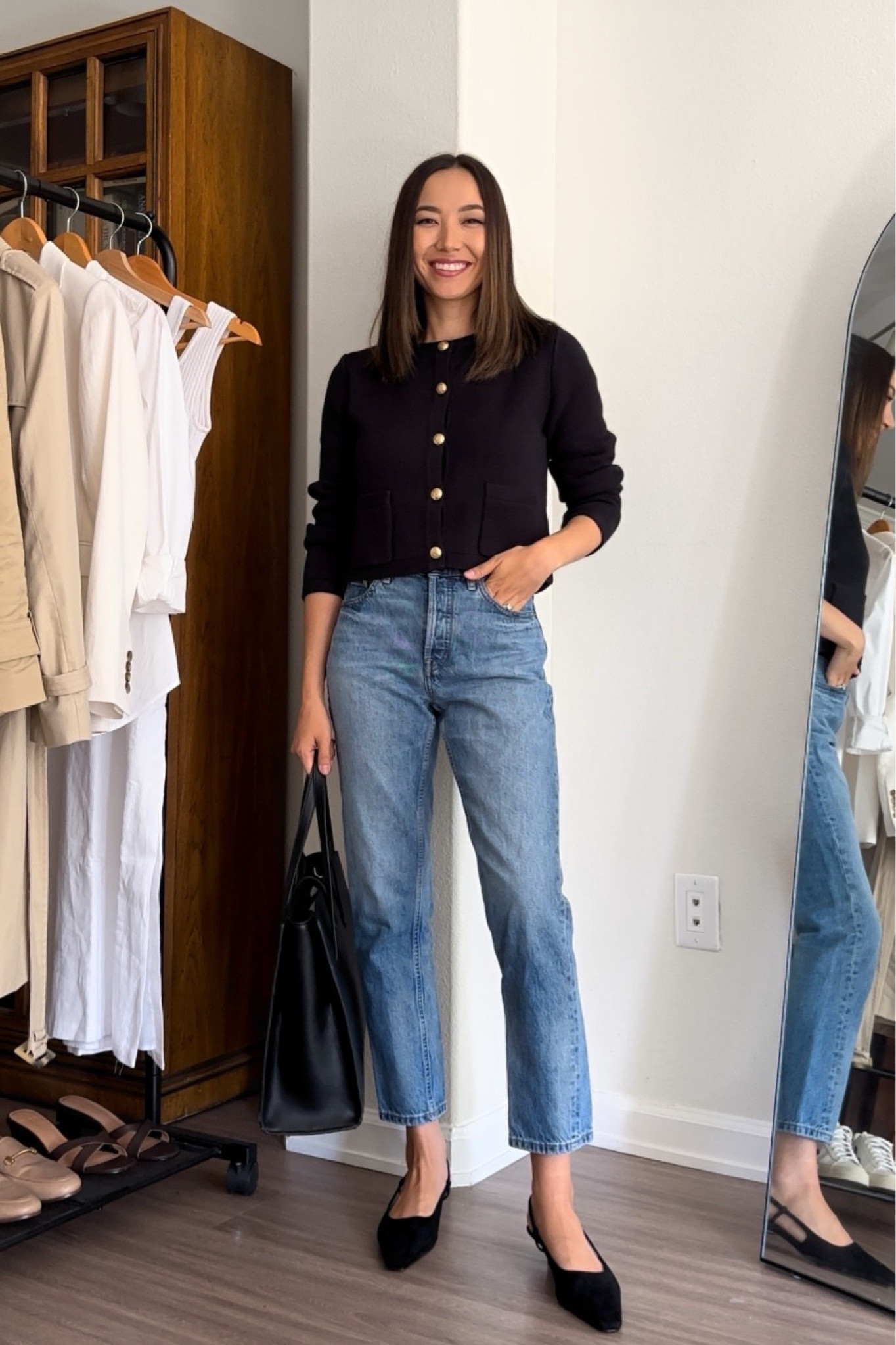 Business casual / smart casual workwear 

• sweater jacket xs, J.crew 
• blue ankle jeans 24 shortest inseam, Everlane (I sized down one) - ON SALE 

#LTKfindsunder100 #LTKsalealert #LTKworkwear