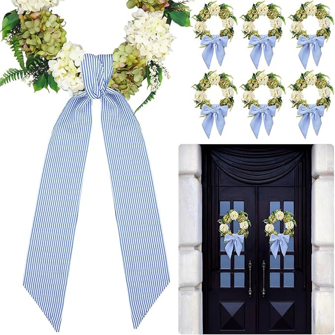 6 Pcs Blue Wreath Sash Bulk Spring Bow Wreath Sash Patriotic Garland for Front Door Wedding Indoo... | Amazon (US)