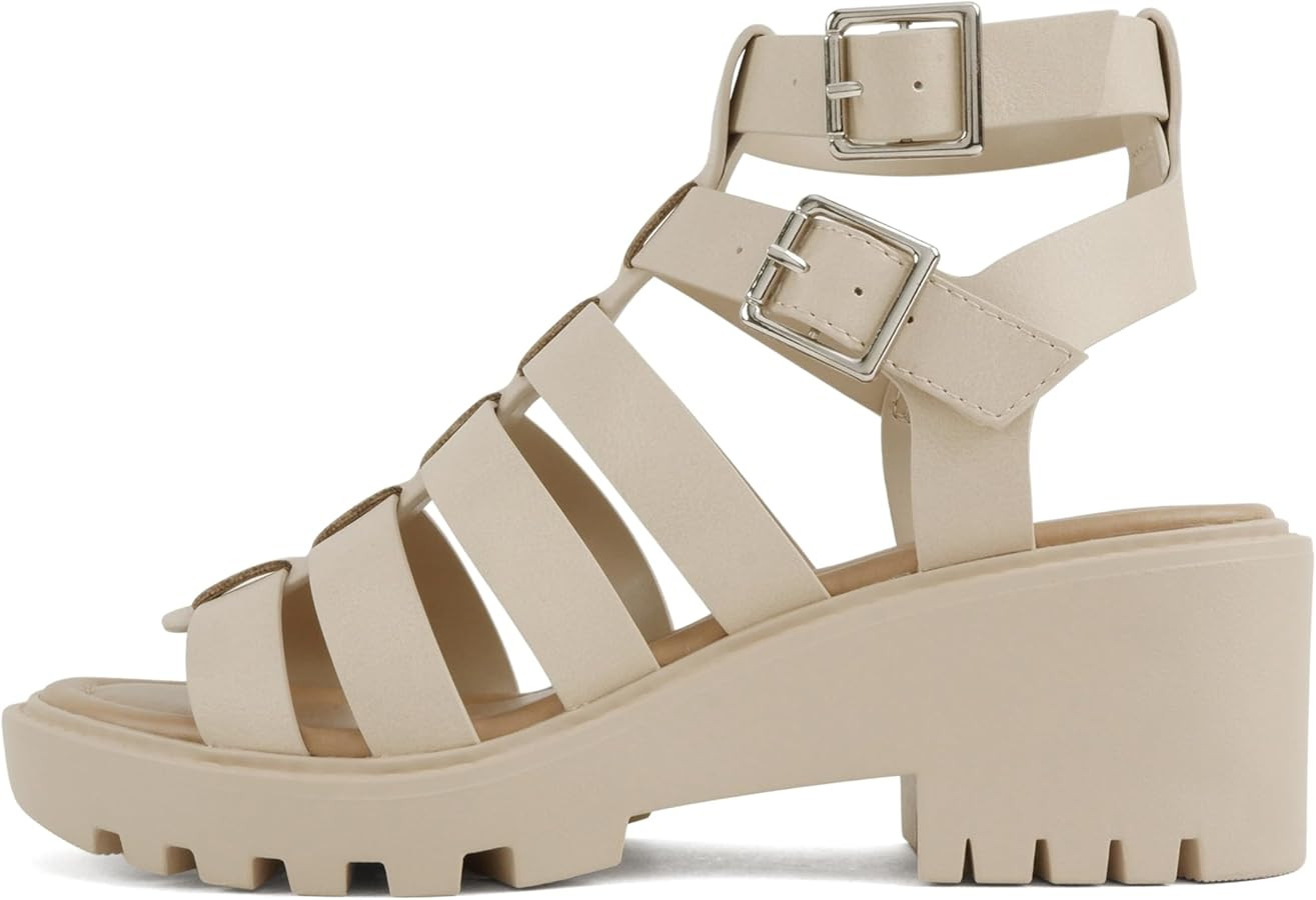 Soda \u201cRebirth\u201d ~ Women Open Toe Fisherman Multi Strap Buckle Lug Sole Low Block Heeled ... | Amazon (US)