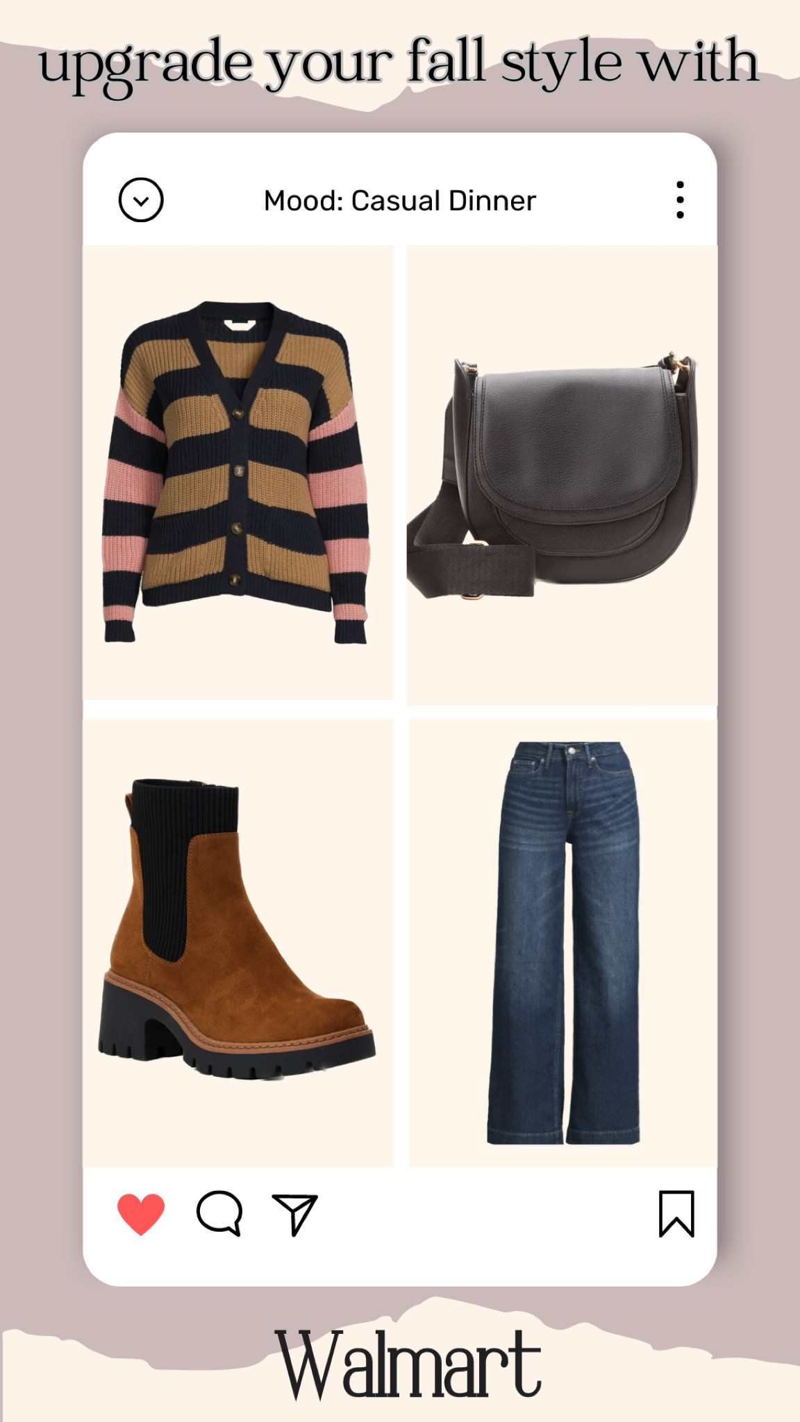 #ad #walmartpartner #walmartfashion Casual fall, dinner with friends, cardigan, wide leg jeans, boots, cheap sea boots, brown boots, crossbody, Walmart @walmartfashion

#LTKFind #LTKsalealert #LTKover40