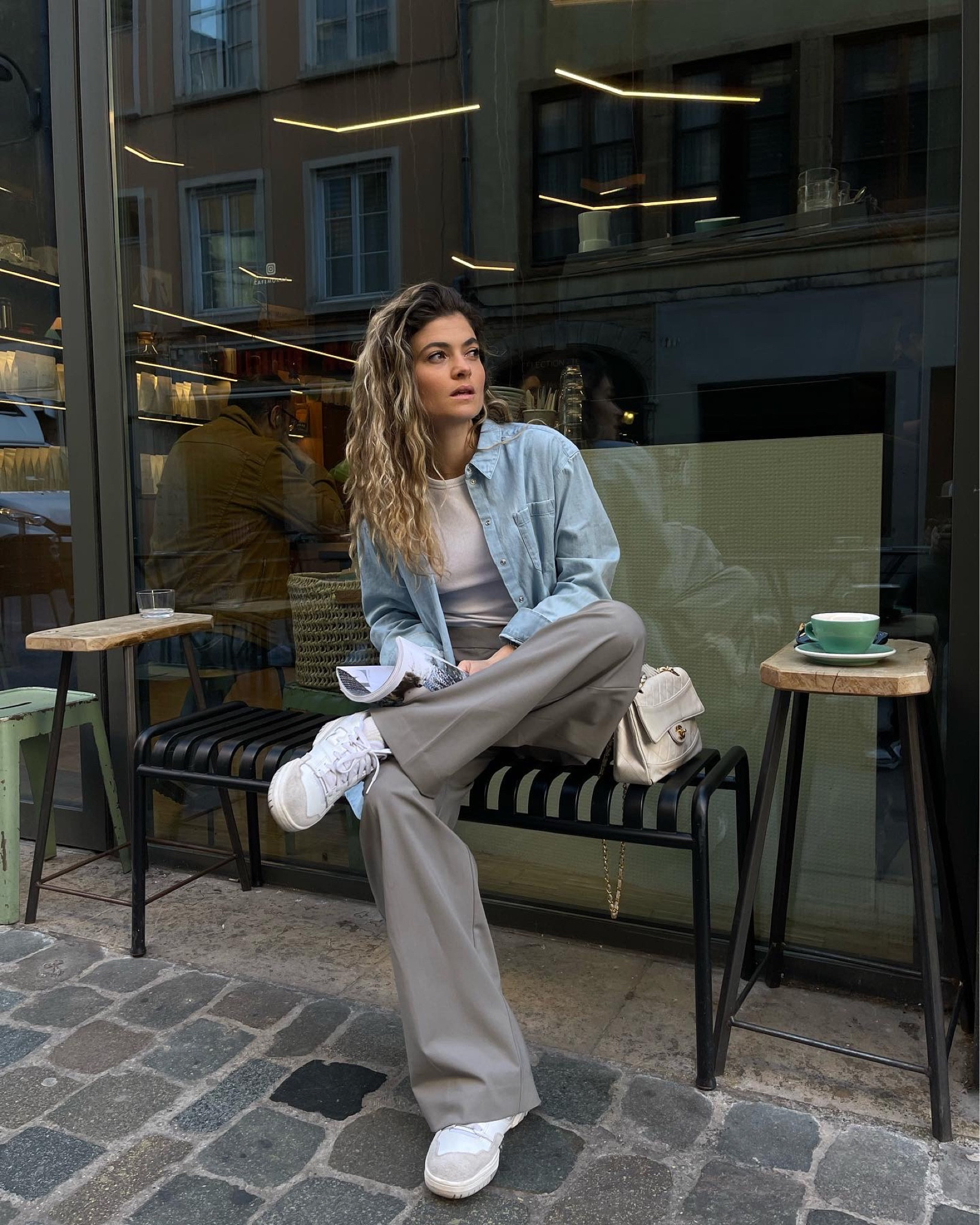 Basic outfit with jeans skirt, top, pant & baskets 

#LTKeurope