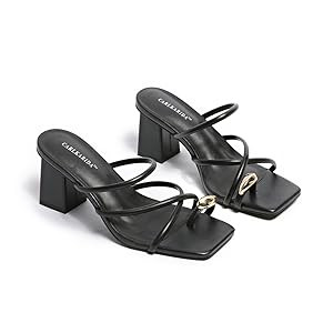 Women's Square Open Toe Heeled Sandals Glossy Material Mules Slip On Low Block Chunky Heeled Sand... | Amazon (US)