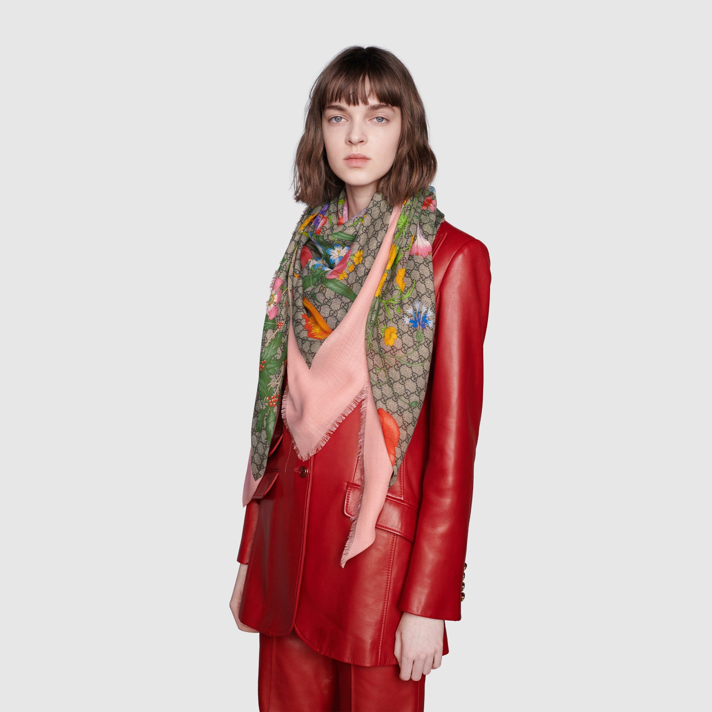 GG Flora print wool silk shawl | Gucci (US)