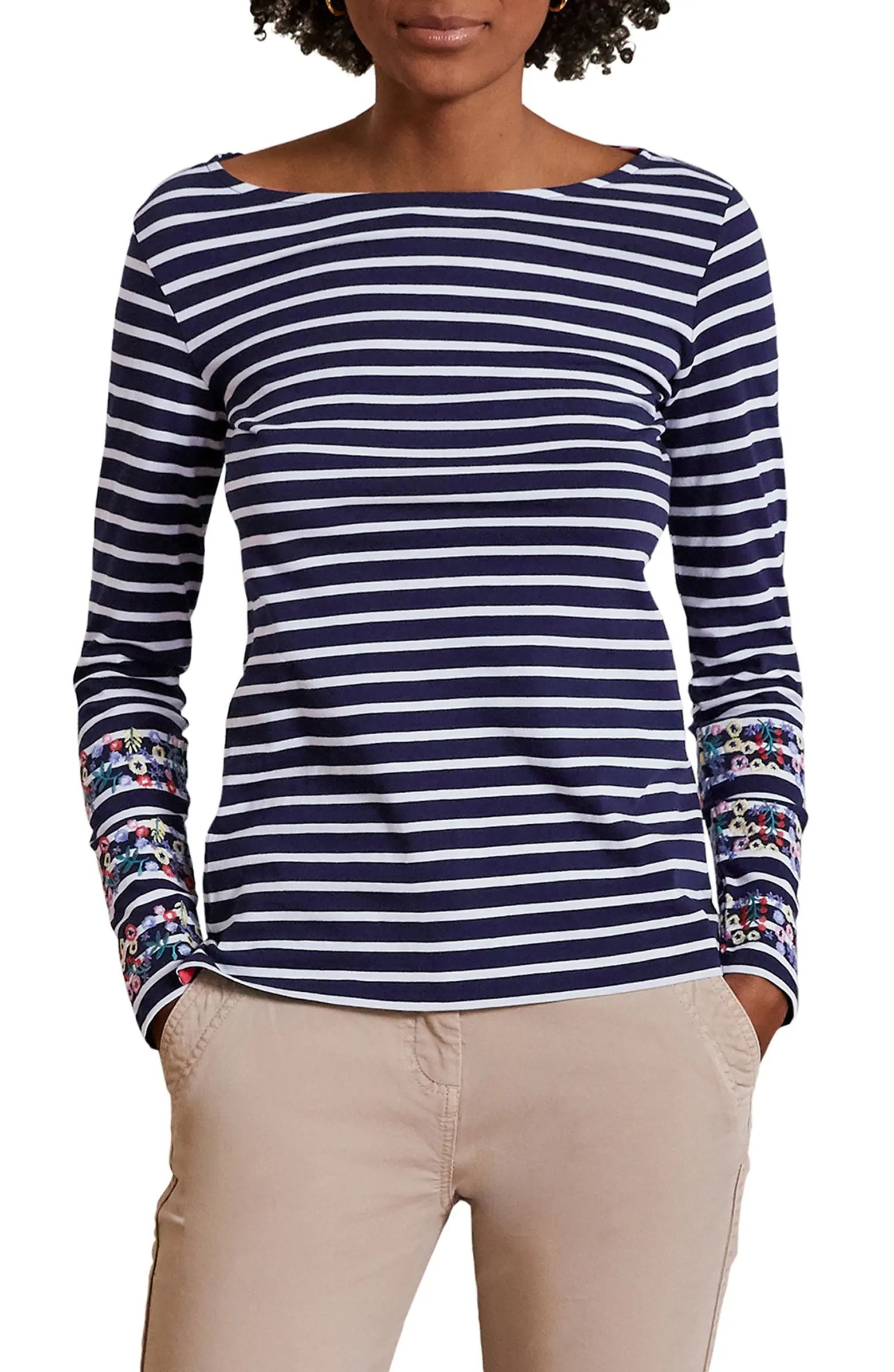 Boden Breton Stripe Embroidered Long Sleeve T-Shirt | Nordstrom | Nordstrom