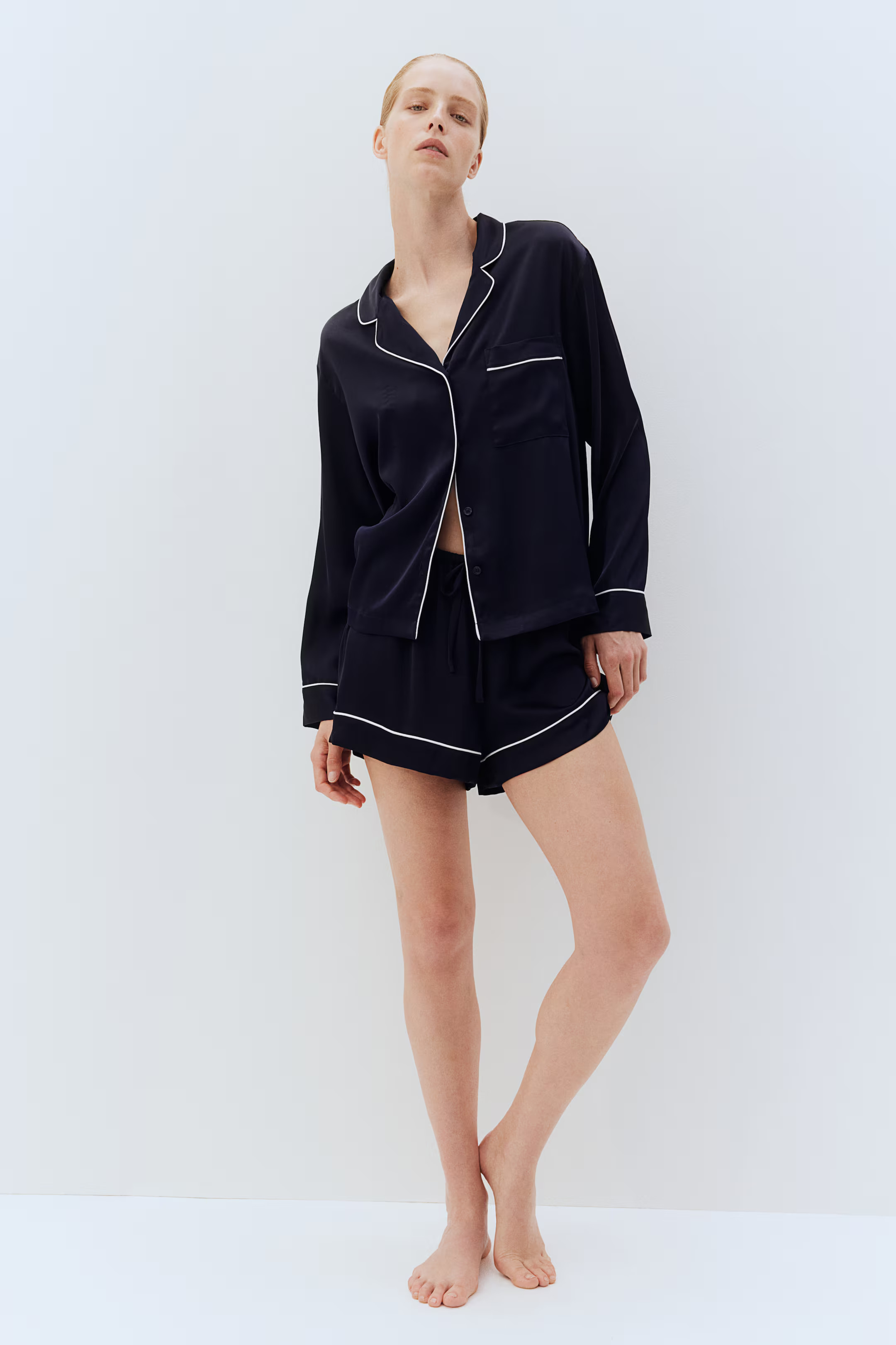Satin Pajamas - Navy blue - Ladies | H&M US | H&M (US + CA)