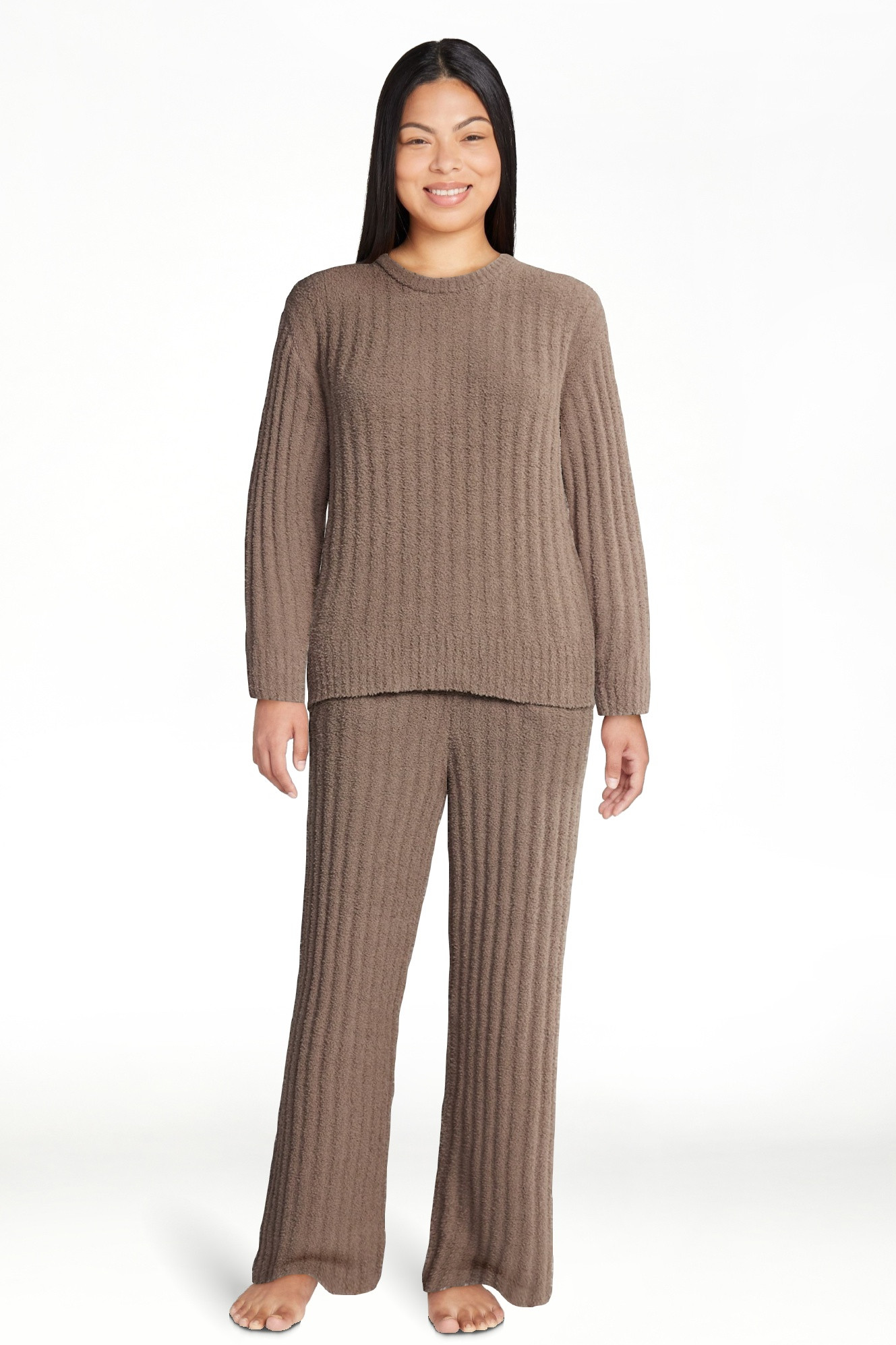 Joyspun Women's Cozy Ribbed Crewneck Top and Wide-Leg Pants Set, 2-Piece, Sizes XS-3X | Walmart (US)
