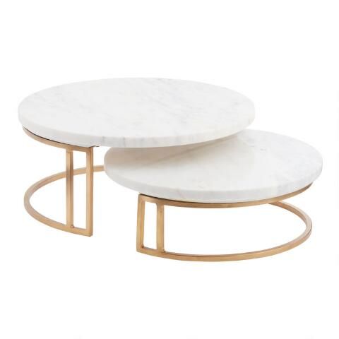 White Marble and Gold Metal Pedestal Stand | World Market