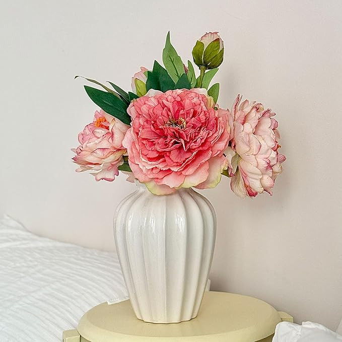 White Ceramic Vase, 7.87 Inch Flower Vase for Bouquet, Minimalist Modern Home Decor for Centerpie... | Amazon (US)