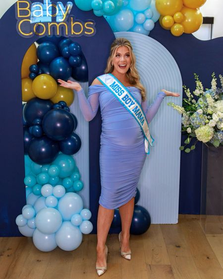Beautiful dusty blue maternity dress in US size 4 (order your pre-pregnancy size in maternity wear). Paired with my Christian Louboutin wedding heels, timeless jewelry, and Miss Boy Mama sash for my baby shower 

#LTKbump #LTKparties #LTKshoecrush