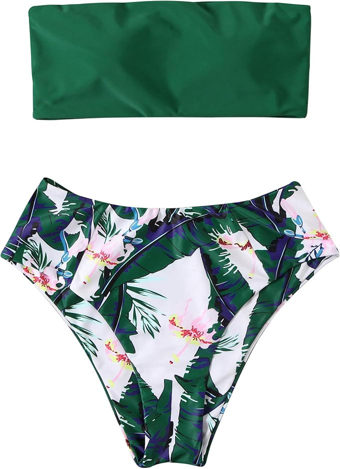 OMKAGI Women's 2 Pieces Bandeau Bikini Swimsuits Off Shoulder High Waist Bathing Suit High Cut | Amazon (US)