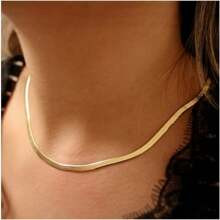 Rm Silver Snake Chain Necklace Herringbone Chain Necklace Flat Snake Chain Choker Silver Gold | SHEIN