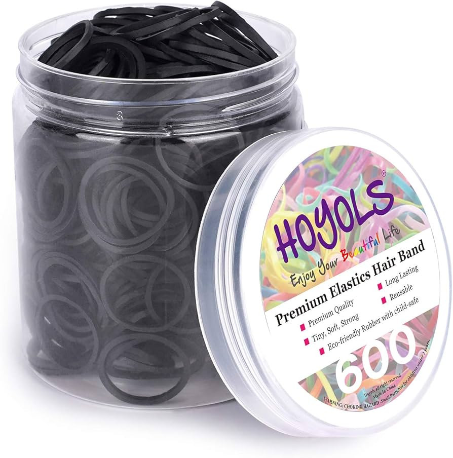 HOYOLS 3/4” Inches Black Hair Rubber Bands for Hair Ties Small Mini Elastics Bands Large Braidi... | Amazon (US)