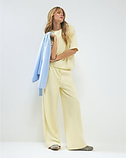 Yellow Premium Drawstring Wide Leg Joggers | River Island UK & IE