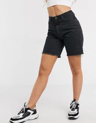 Missguided longline denim shorts in black | ASOS US
