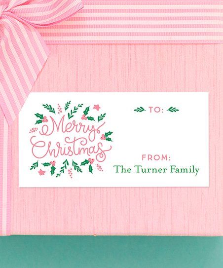 Chickabug Pink & Green 'Merry Christmas' Personalized Name Gift Label Set | Zulily