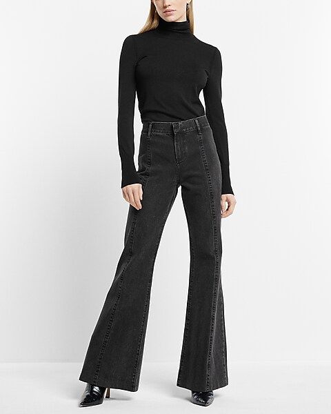 Mid Rise Washed Black Front Seam 70s Flare Jeans | Express