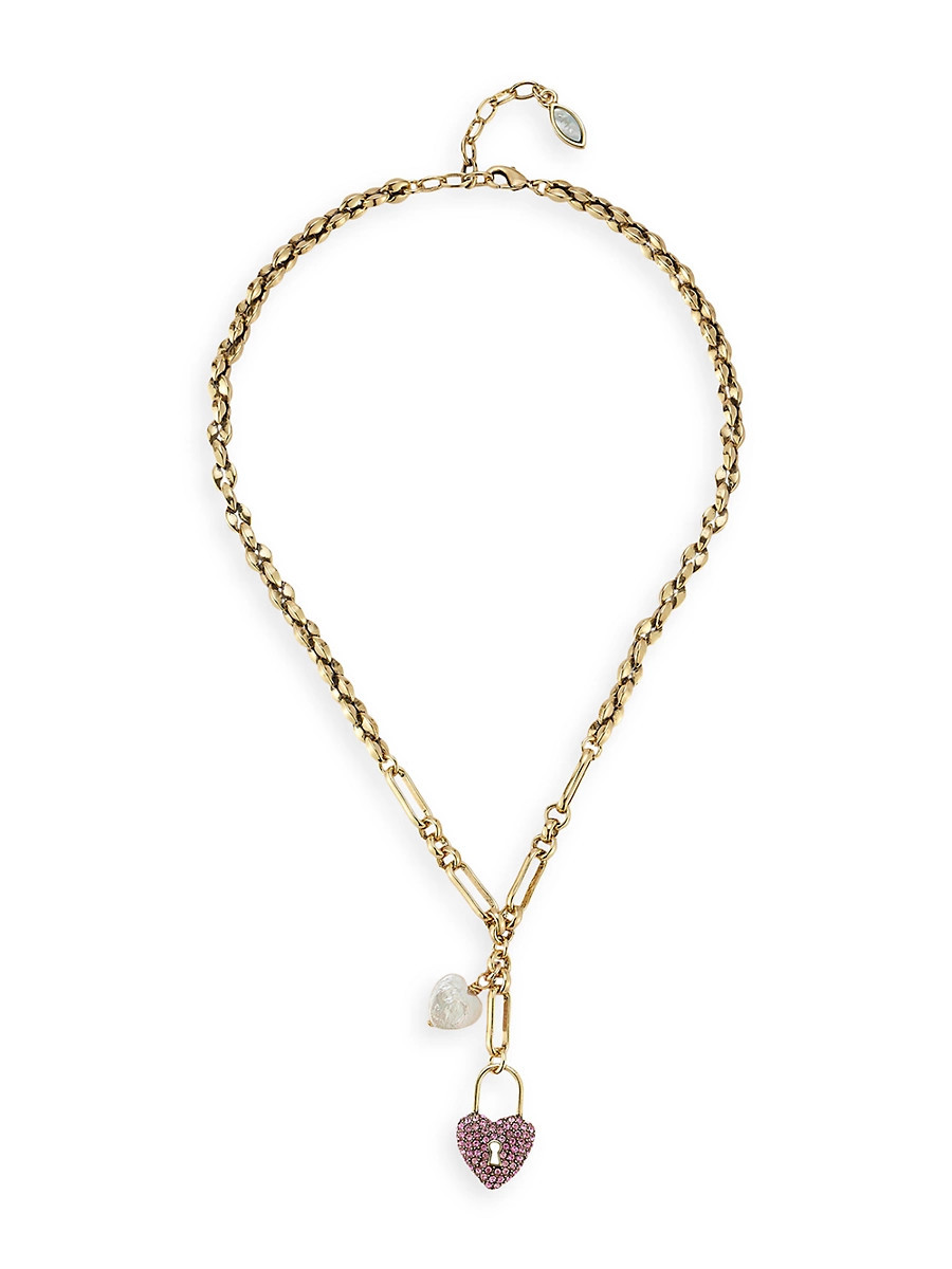 Women's Love Story 14K-Gold-Plated & Cubic Zirconia Chain Necklace - Pink | Saks Fifth Avenue