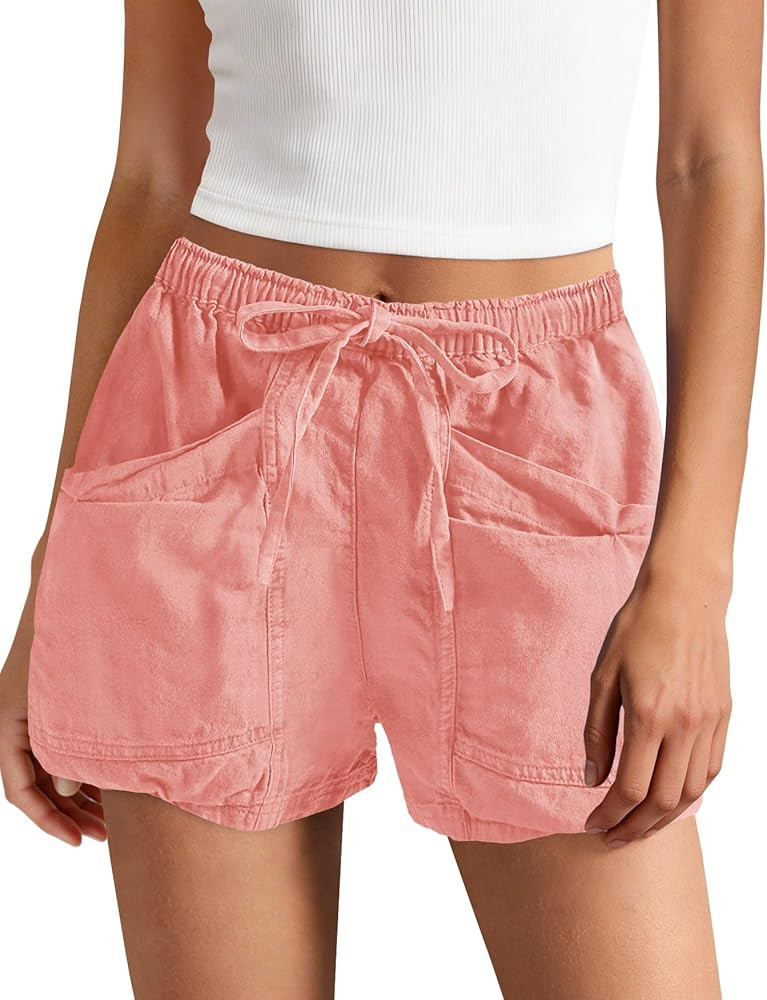 Panadila Womens High Waisted Linen Shorts Drawstring Cargo Shorts Casual Summer Beach Vacation Cl... | Amazon (US)
