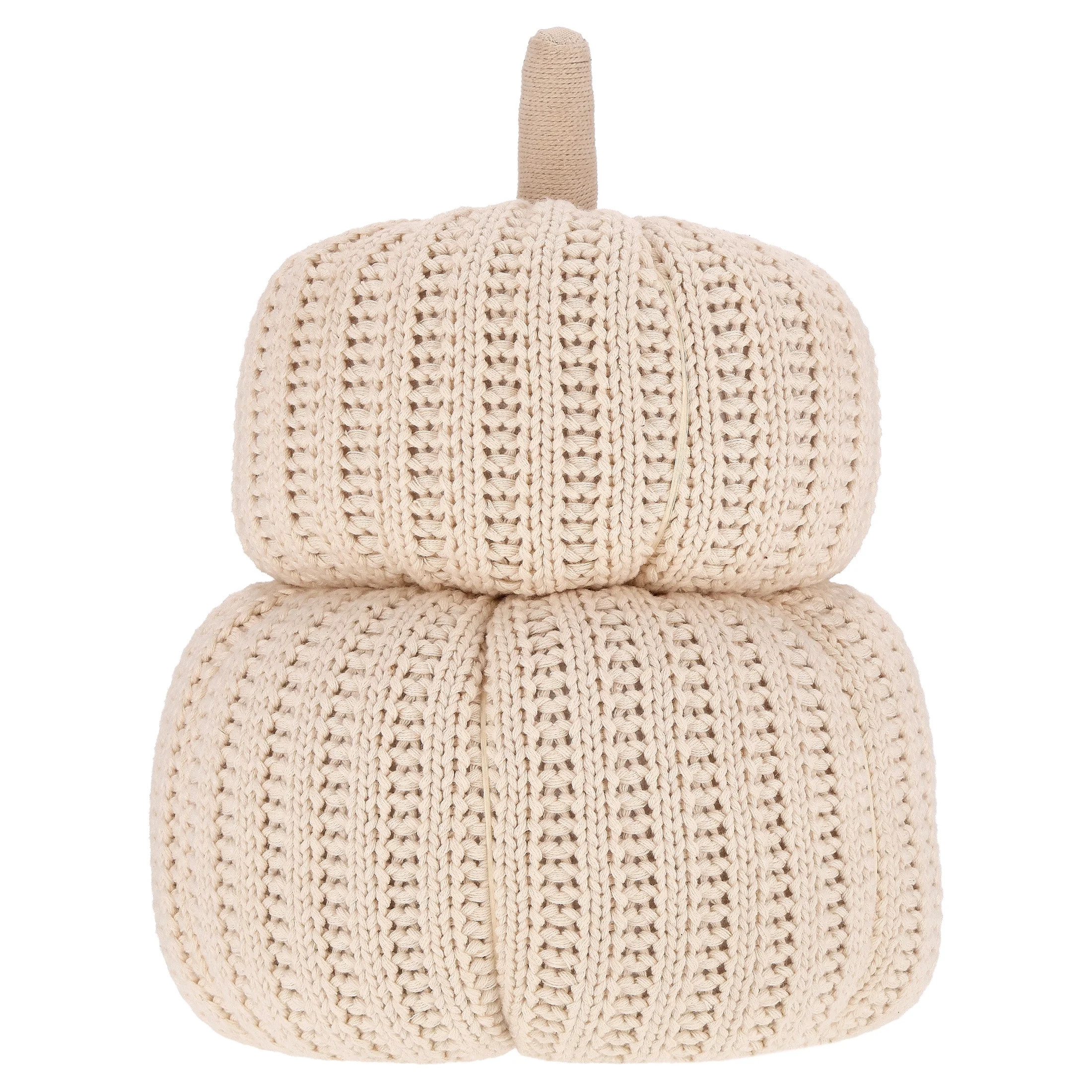 Knit Stacked Pumpkins Decorative Pillow, Cream, 10", Fall by Way To Celebrate - Walmart.com | Walmart (US)