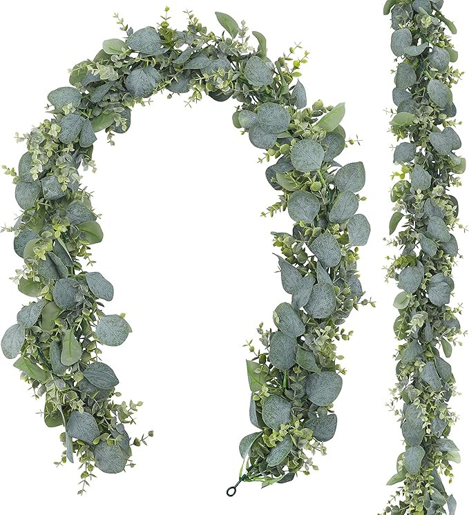 CEWOR 2 Pack 5.5ft Artificial Eucalyptus Garland Spring Garland Fake Silver Dollar Greenery Garla... | Amazon (US)