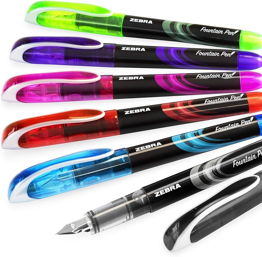 "Zebra Fuente - Disposable Fountain Pen - Black, Light Blue, Red, Green, Pink, Violet - Pack of 6... | Amazon (US)