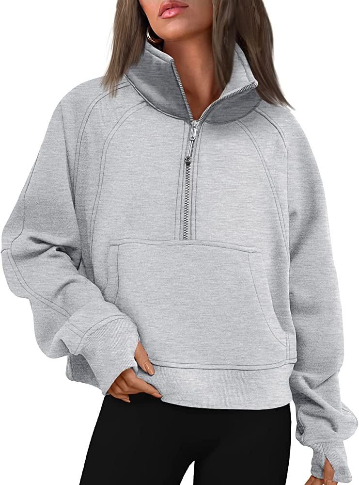 EFAN Womens Cropped Sweatshirts Half Zip Pullover Fleece Quarter Zipper Hoodies Winter Clothes Sw... | Amazon (US)