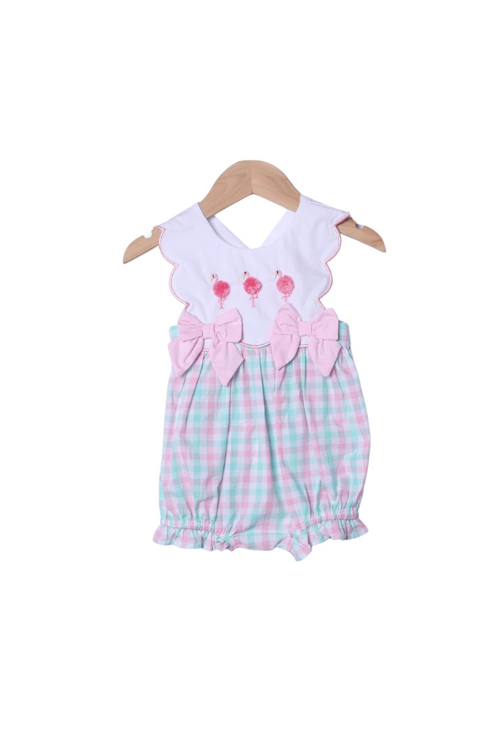 Flamingo Pink and Mint Plaid Bow Bubble | The Smocked Flamingo