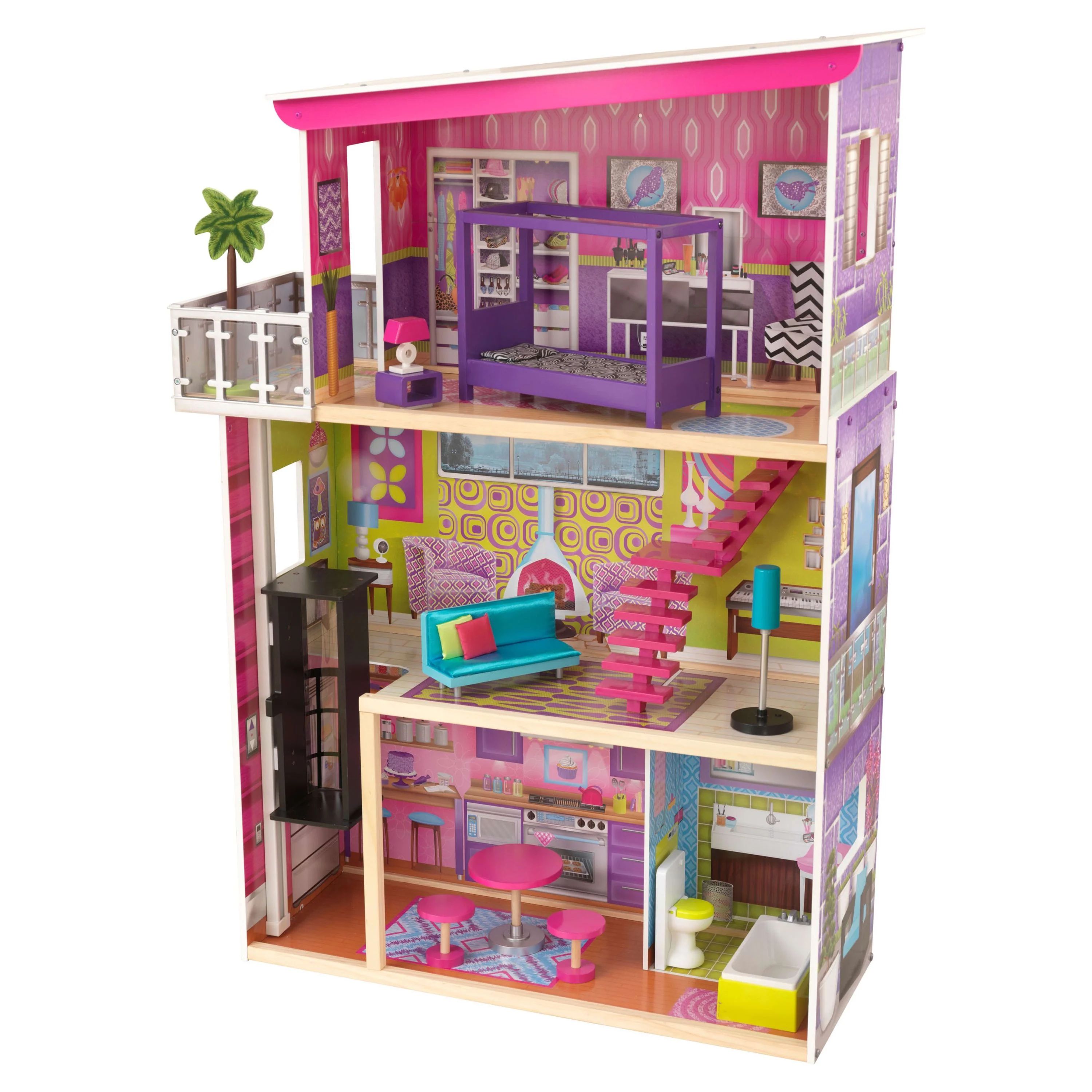 KidKraft Super Model Wooden Dollhouse with Elevator and 11 Accessories, Ages 3 and up | Walmart (US)