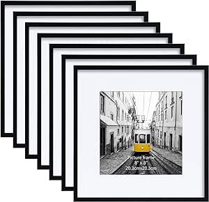 Giftgarden Black 12x12 Picture Frame Set of 7, Matted to 8x8 with Mat or 12 x 12 without Mat, Mul... | Amazon (US)